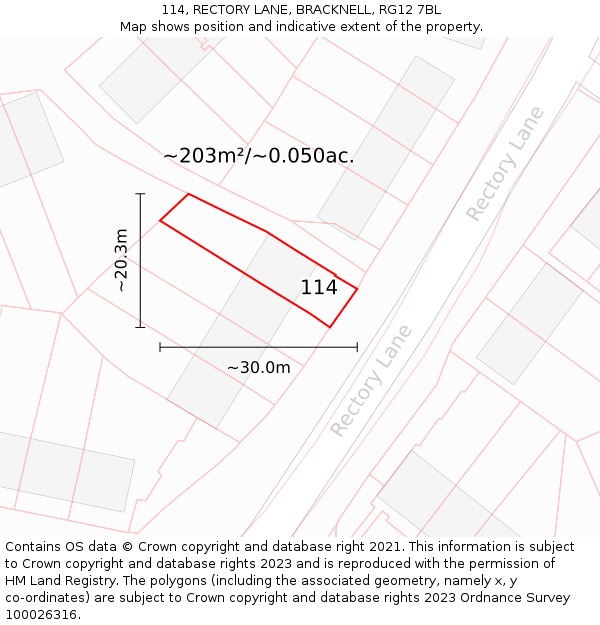 114, RECTORY LANE, BRACKNELL, RG12 7BL: Plot and title map