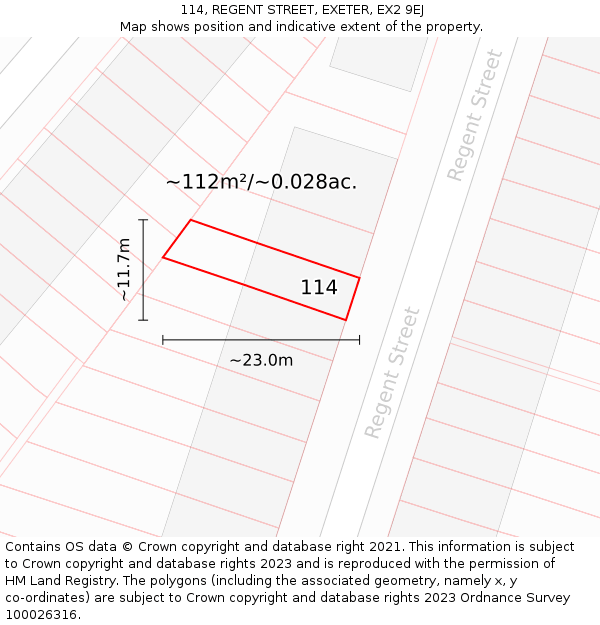 114, REGENT STREET, EXETER, EX2 9EJ: Plot and title map