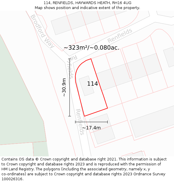 114, RENFIELDS, HAYWARDS HEATH, RH16 4UG: Plot and title map