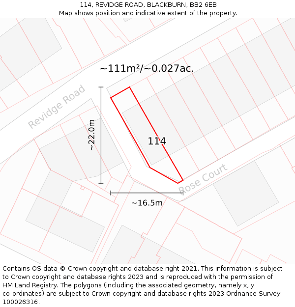 114, REVIDGE ROAD, BLACKBURN, BB2 6EB: Plot and title map