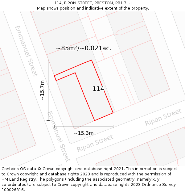114, RIPON STREET, PRESTON, PR1 7LU: Plot and title map