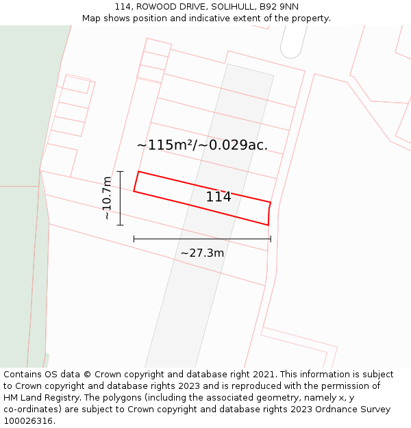 114, ROWOOD DRIVE, SOLIHULL, B92 9NN: Plot and title map