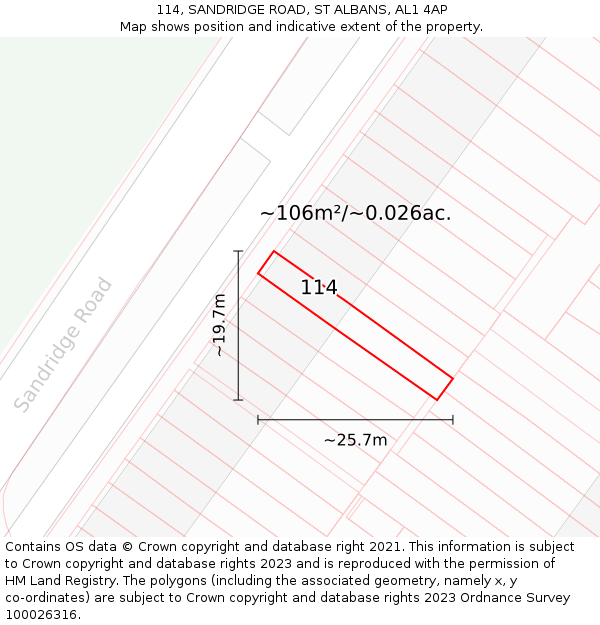 114, SANDRIDGE ROAD, ST ALBANS, AL1 4AP: Plot and title map