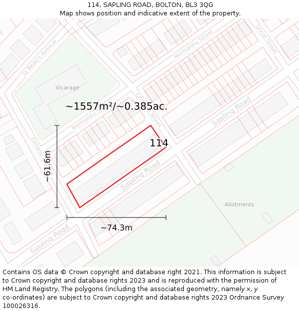 114, SAPLING ROAD, BOLTON, BL3 3QG: Plot and title map