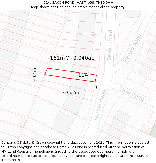 114, SAXON ROAD, HASTINGS, TN35 5HH: Plot and title map