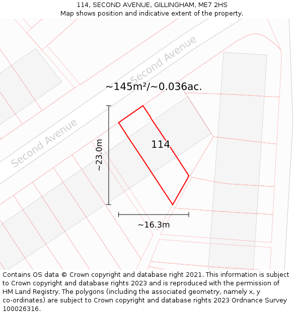 114, SECOND AVENUE, GILLINGHAM, ME7 2HS: Plot and title map