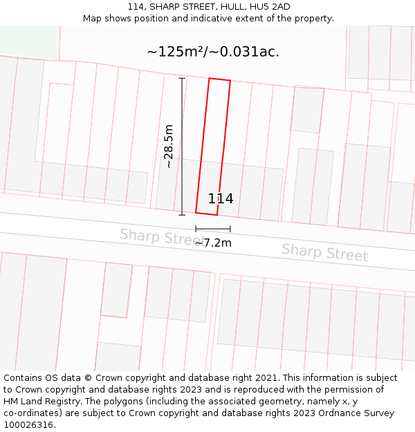 114, SHARP STREET, HULL, HU5 2AD: Plot and title map