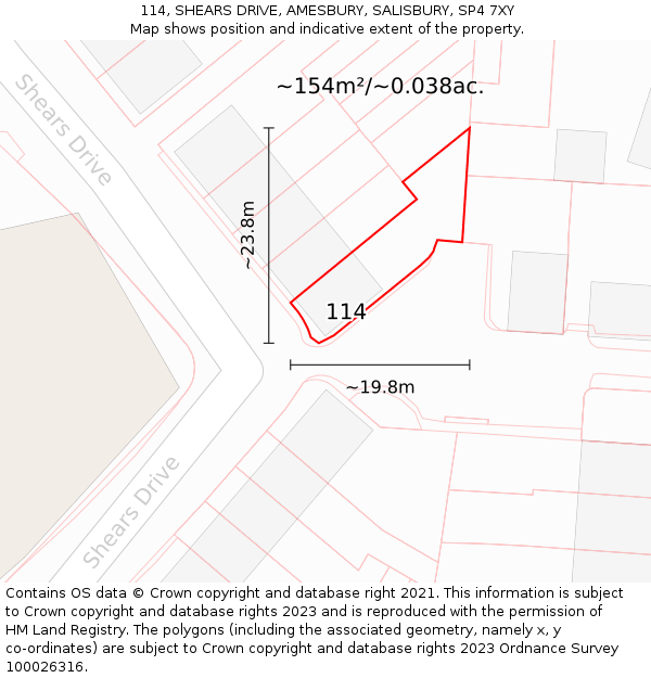 114, SHEARS DRIVE, AMESBURY, SALISBURY, SP4 7XY: Plot and title map