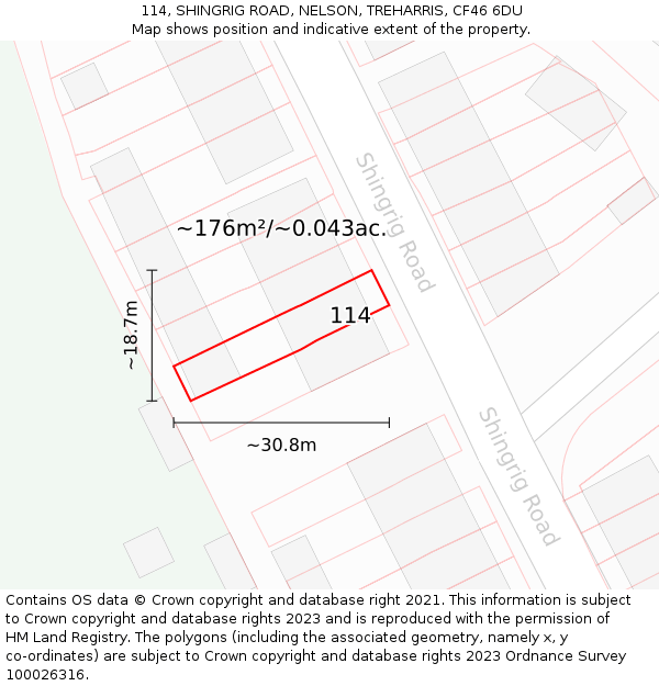 114, SHINGRIG ROAD, NELSON, TREHARRIS, CF46 6DU: Plot and title map