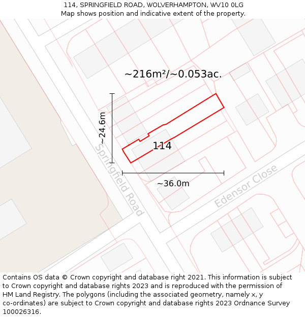 114, SPRINGFIELD ROAD, WOLVERHAMPTON, WV10 0LG: Plot and title map