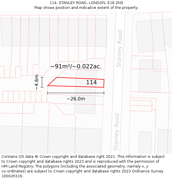 114, STANLEY ROAD, LONDON, E18 2NS: Plot and title map