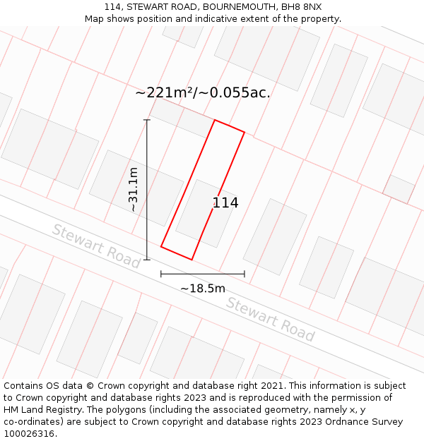 114, STEWART ROAD, BOURNEMOUTH, BH8 8NX: Plot and title map