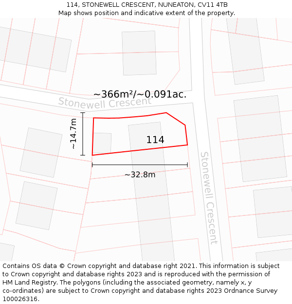 114, STONEWELL CRESCENT, NUNEATON, CV11 4TB: Plot and title map