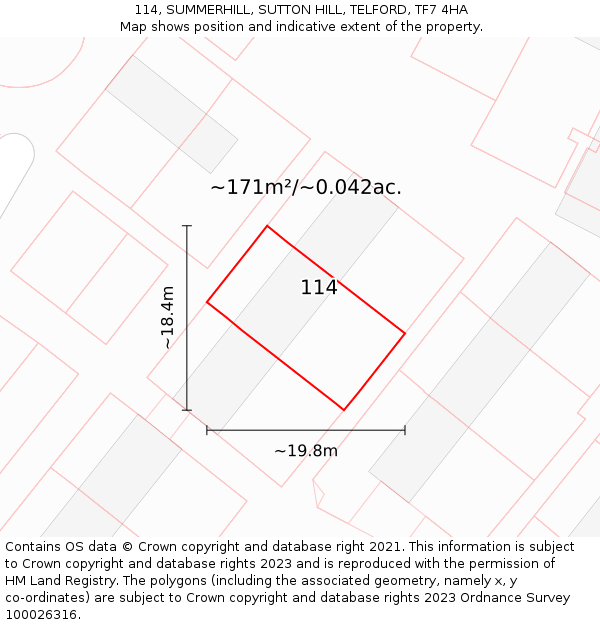 114, SUMMERHILL, SUTTON HILL, TELFORD, TF7 4HA: Plot and title map