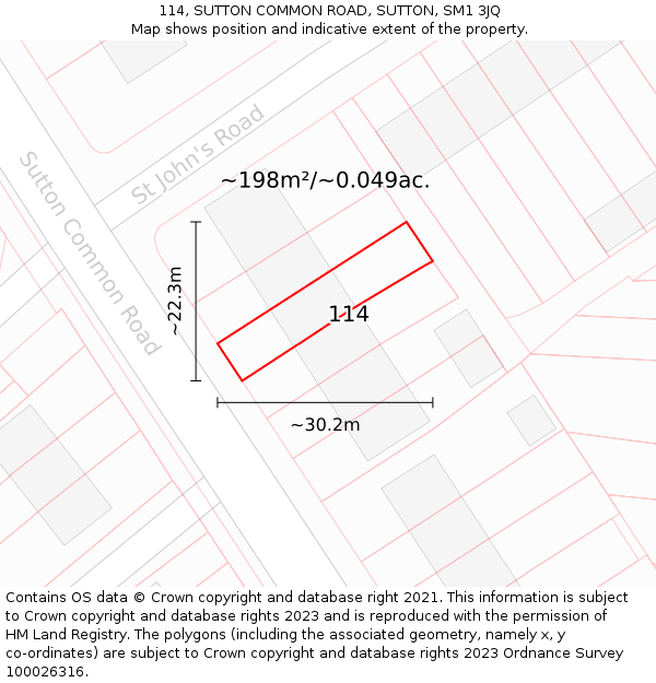 114, SUTTON COMMON ROAD, SUTTON, SM1 3JQ: Plot and title map
