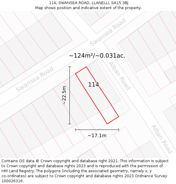 114, SWANSEA ROAD, LLANELLI, SA15 3BJ: Plot and title map