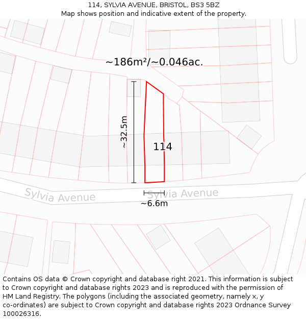 114, SYLVIA AVENUE, BRISTOL, BS3 5BZ: Plot and title map