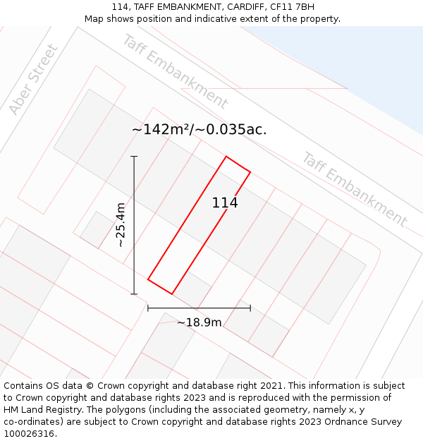 114, TAFF EMBANKMENT, CARDIFF, CF11 7BH: Plot and title map