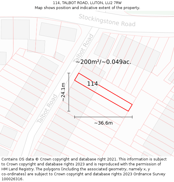 114, TALBOT ROAD, LUTON, LU2 7RW: Plot and title map