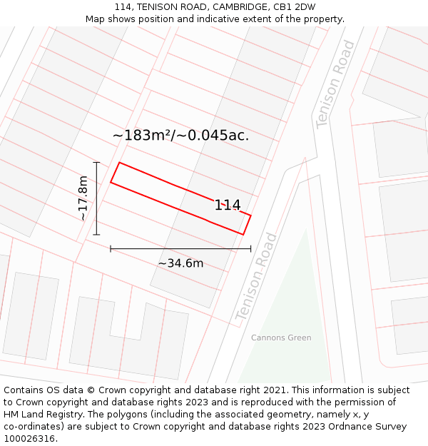 114, TENISON ROAD, CAMBRIDGE, CB1 2DW: Plot and title map