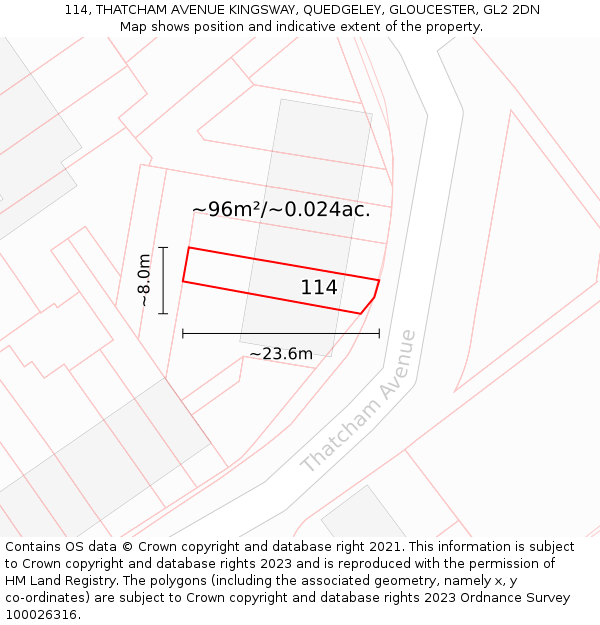114, THATCHAM AVENUE KINGSWAY, QUEDGELEY, GLOUCESTER, GL2 2DN: Plot and title map