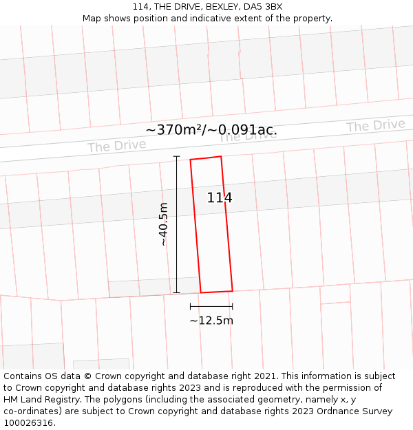 114, THE DRIVE, BEXLEY, DA5 3BX: Plot and title map