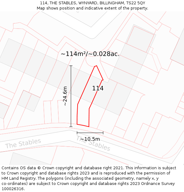 114, THE STABLES, WYNYARD, BILLINGHAM, TS22 5QY: Plot and title map