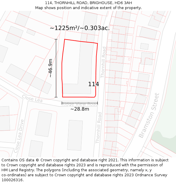 114, THORNHILL ROAD, BRIGHOUSE, HD6 3AH: Plot and title map