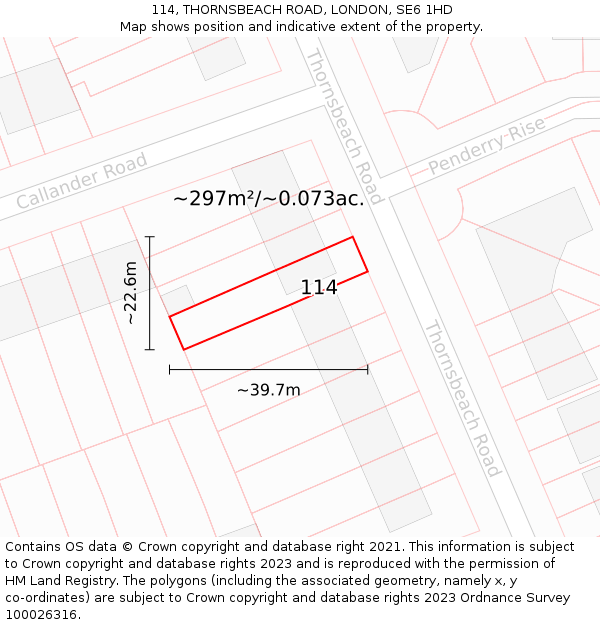 114, THORNSBEACH ROAD, LONDON, SE6 1HD: Plot and title map