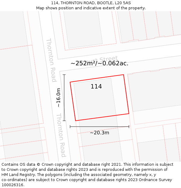 114, THORNTON ROAD, BOOTLE, L20 5AS: Plot and title map