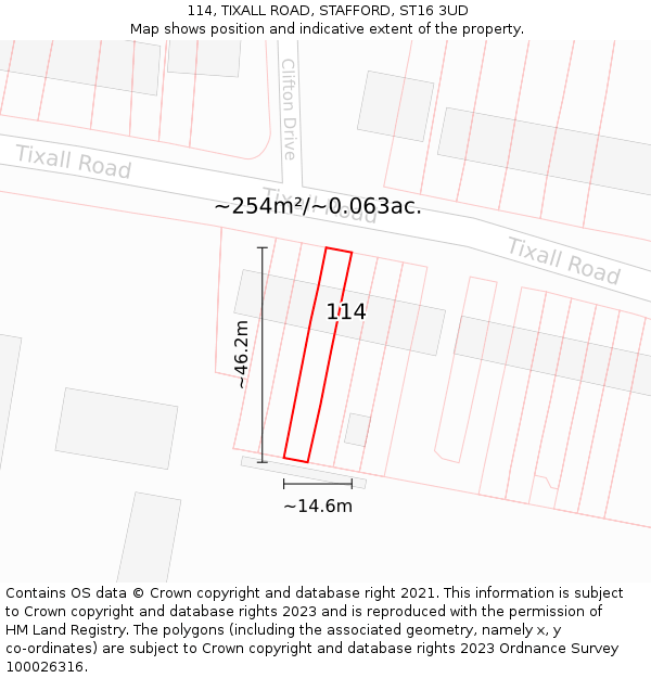 114, TIXALL ROAD, STAFFORD, ST16 3UD: Plot and title map