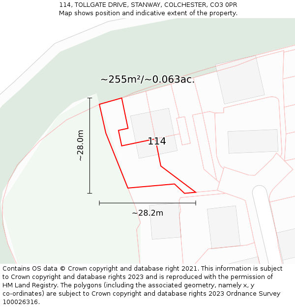 114, TOLLGATE DRIVE, STANWAY, COLCHESTER, CO3 0PR: Plot and title map