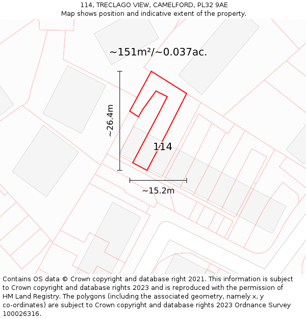 114, TRECLAGO VIEW, CAMELFORD, PL32 9AE: Plot and title map