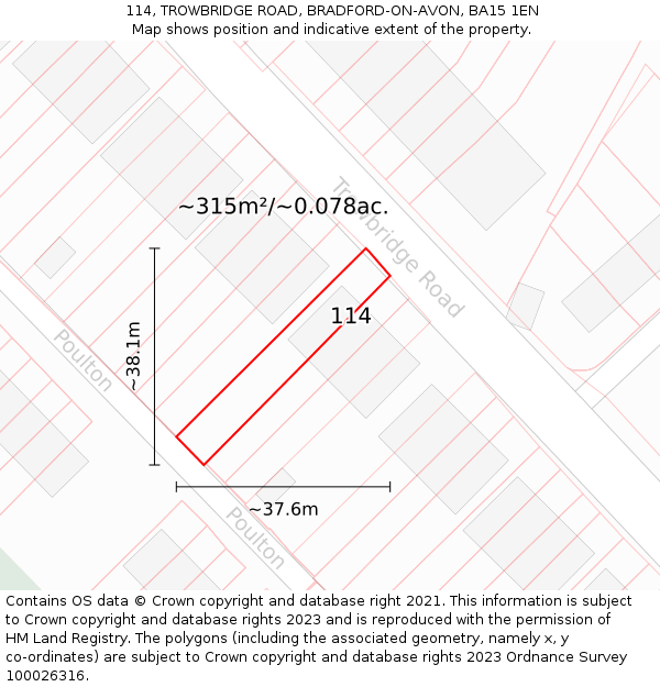 114, TROWBRIDGE ROAD, BRADFORD-ON-AVON, BA15 1EN: Plot and title map