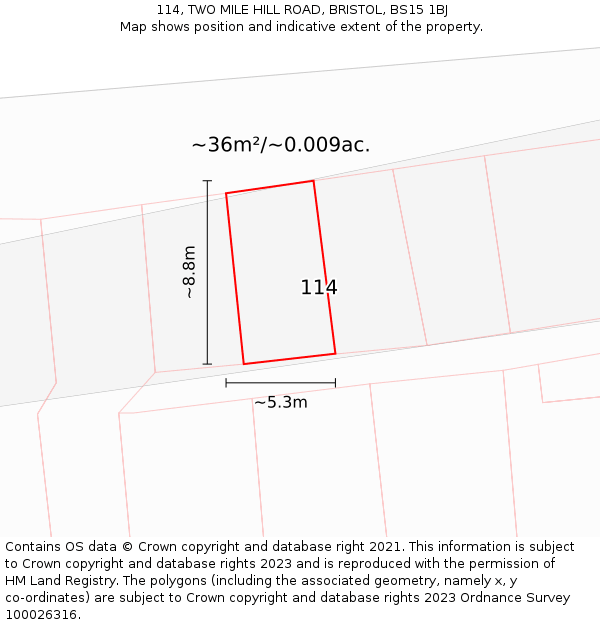 114, TWO MILE HILL ROAD, BRISTOL, BS15 1BJ: Plot and title map