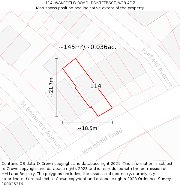114, WAKEFIELD ROAD, PONTEFRACT, WF8 4DZ: Plot and title map