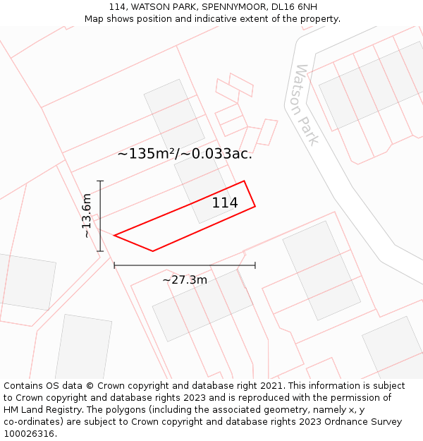 114, WATSON PARK, SPENNYMOOR, DL16 6NH: Plot and title map