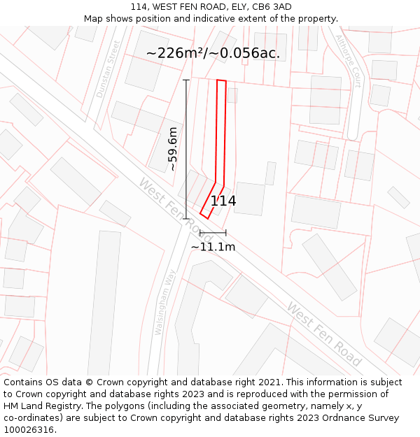 114, WEST FEN ROAD, ELY, CB6 3AD: Plot and title map