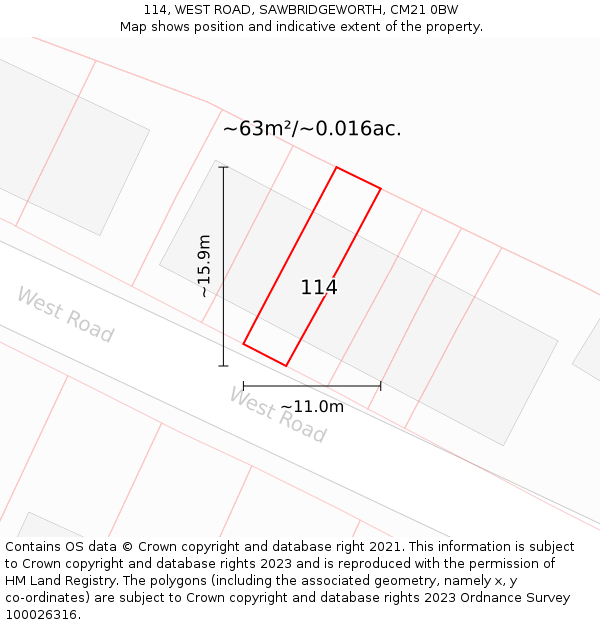 114, WEST ROAD, SAWBRIDGEWORTH, CM21 0BW: Plot and title map