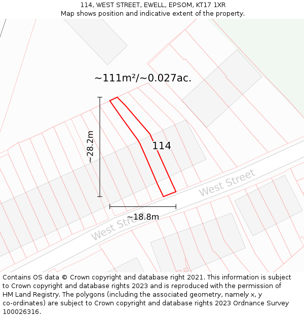 114, WEST STREET, EWELL, EPSOM, KT17 1XR: Plot and title map