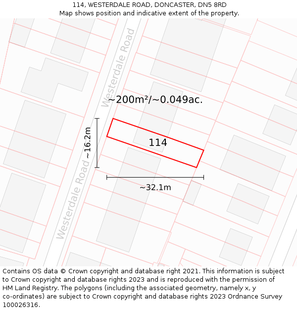 114, WESTERDALE ROAD, DONCASTER, DN5 8RD: Plot and title map
