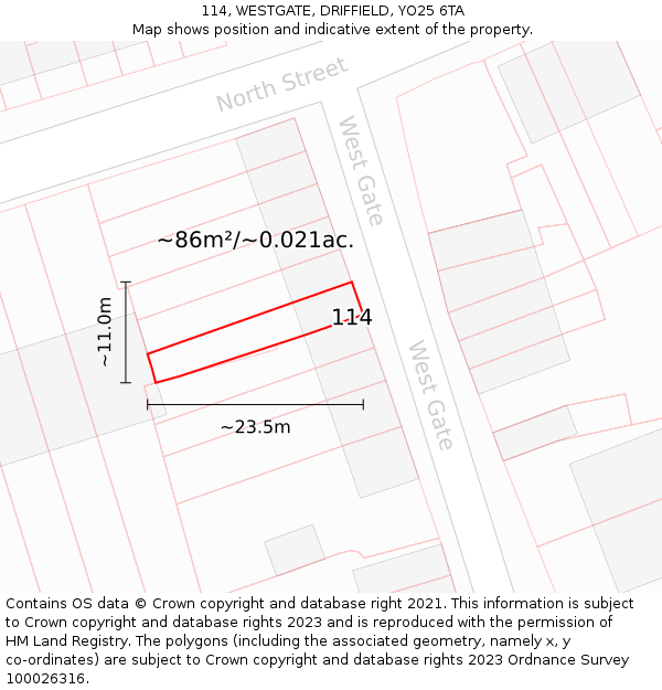 114, WESTGATE, DRIFFIELD, YO25 6TA: Plot and title map