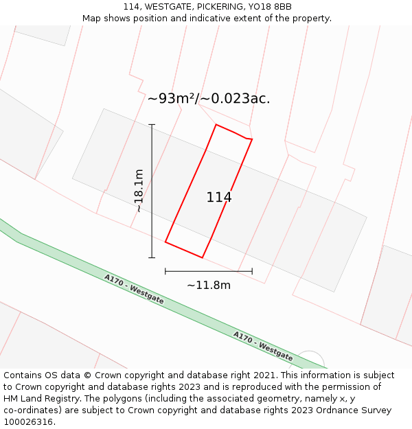 114, WESTGATE, PICKERING, YO18 8BB: Plot and title map
