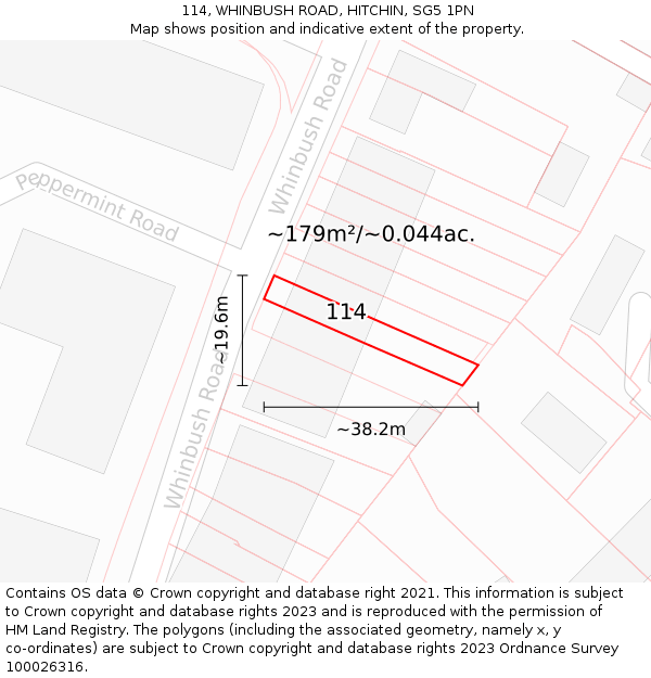 114, WHINBUSH ROAD, HITCHIN, SG5 1PN: Plot and title map