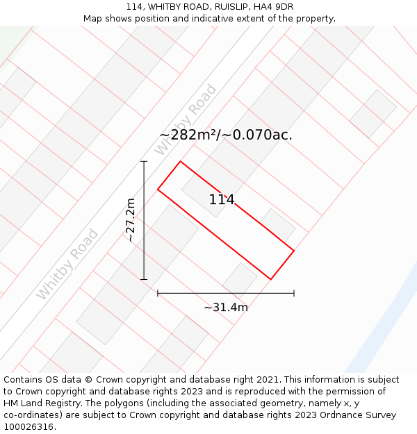 114, WHITBY ROAD, RUISLIP, HA4 9DR: Plot and title map