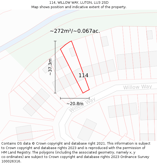 114, WILLOW WAY, LUTON, LU3 2SD: Plot and title map