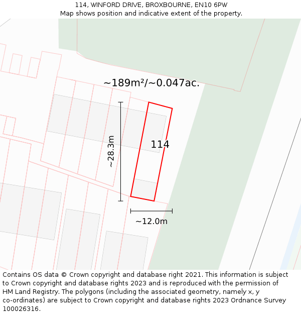 114, WINFORD DRIVE, BROXBOURNE, EN10 6PW: Plot and title map