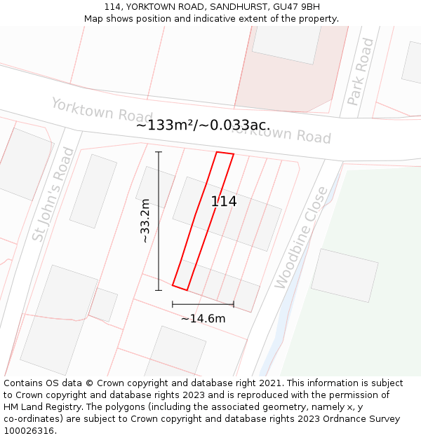 114, YORKTOWN ROAD, SANDHURST, GU47 9BH: Plot and title map