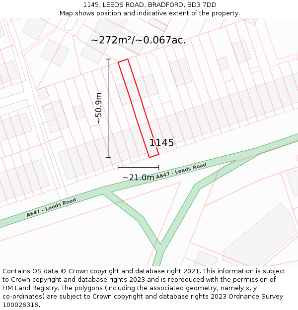 1145, LEEDS ROAD, BRADFORD, BD3 7DD: Plot and title map