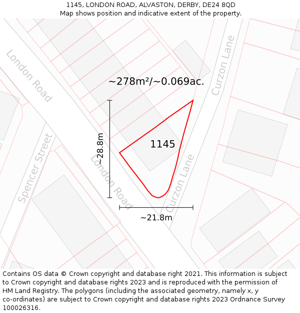 1145, LONDON ROAD, ALVASTON, DERBY, DE24 8QD: Plot and title map